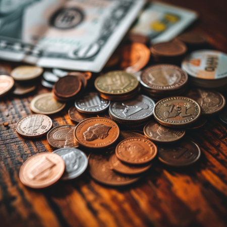 Assorted International Money on Wooden Surface - Exploring Global Currency and Economic Exchangeの素材