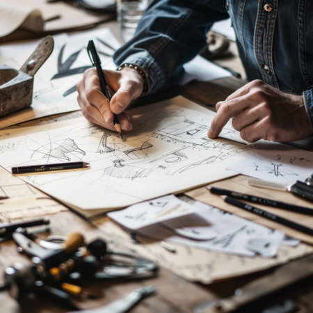 An industrial designer sketching a product.の素材