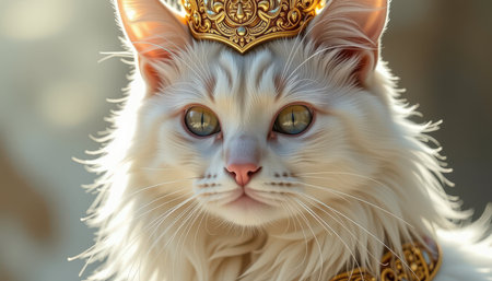 cat in historical costume concept. Regal Cat with Golden Crown and Elegant Furの素材