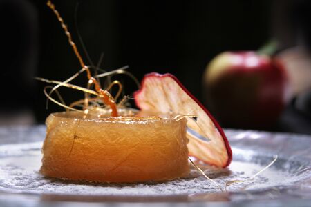 Delicious apple dessert with pudding cream. Selective focusの写真素材