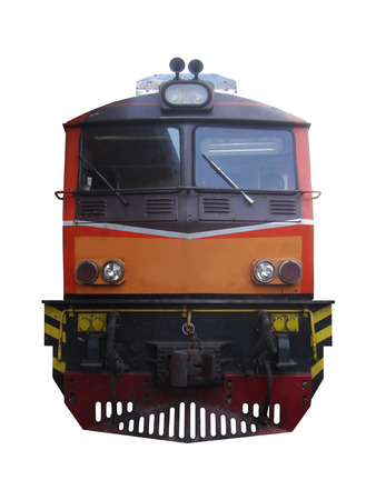 front view of old diesel train isolated on white backgroundの写真素材