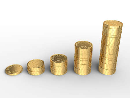 Isolated 3d render of money stacks on white backgroundの写真素材