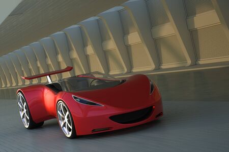 Red futuristic sports car concept 3d rendering