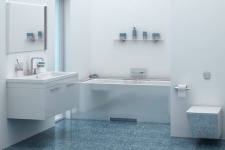 3d interior of bathroom with sink and tubの写真素材