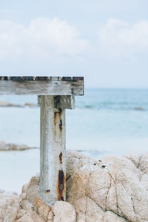 The wooden bridge with stone curlの写真素材