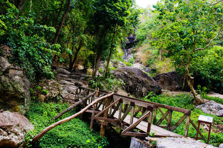 Small bridge in waterfallの写真素材
