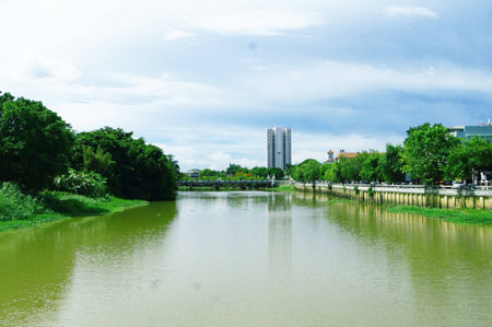 Beautiful ping River and skylineの写真素材