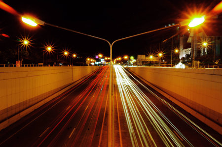 the light trails on the steetの写真素材