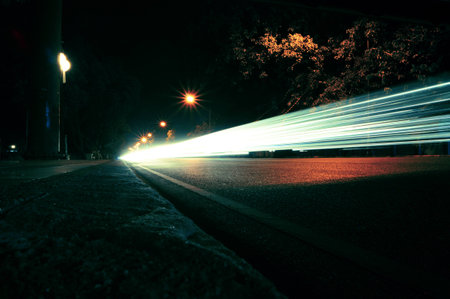 the light trails on the steetの写真素材