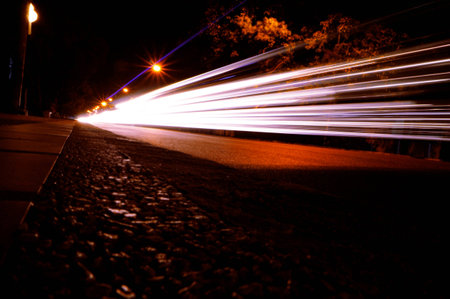 the light trails on the steetの写真素材