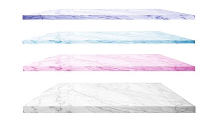Marble shelves collection set on white background with clipping path, Mock up scene for display or montage of product.の写真素材