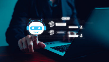 Chatbot Chat with AI. Businessman using technology smart robot AI, conversation assistant, AI...