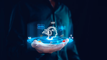 AI Tech, Artificial Intelligence, Technology smart robot AI, Chatbot Chat with AI, Artificial intelligence command prompt for generates, Futuristic technology transformation, Assistant, Secretary.の写真素材