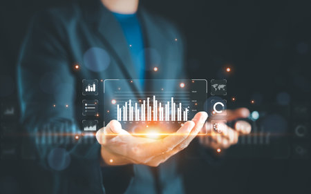 Businessman or Analyst working show financial graph with Business Analytics and Data Management System on virtual screen, technology, Make a report with KPI and metrics, Corporate strategy for finance.の写真素材