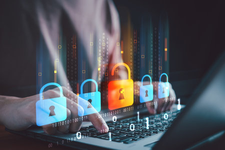 Cybersecurity concept identity theft, User privacy security and encryption, Database hacks, code, internet cyber crime. Hacker attack, Hacking and stealing data. Damage the system and hack the data.の写真素材