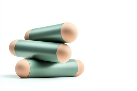 A stack of three modern wellness rollers in soft green with beige ends. Ideal for fitness and relaxation, showcasing minimalist design for contemporary living spaces.の素材