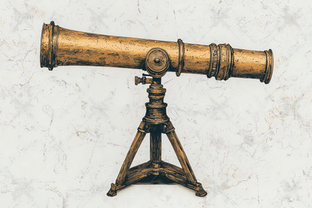 A vintage telescope made of brass, elegantly designed for stargazing. This instrument symbolizes exploration and discovery, perfect for any astronomy enthusiast or collector.の素材