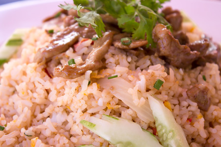 fried rice with pork and eggs.の写真素材
