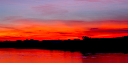 The sunset Khong river at Laei,Thailand.の写真素材