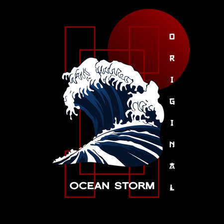 Vector ocean storm typography vector t shirt design illustration with japan streetwear styleのイラスト素材