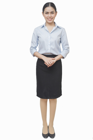 business woman smiling isolated on white background, asian beautyの写真素材