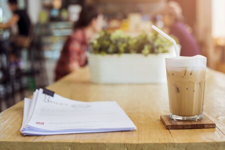 ice coffee  on wood background