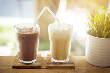 ice coffee  on wood backgroundの写真素材