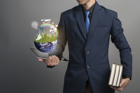 Globe ,earth in human businessman hand, save earth concept,Elements of this image furnished by NASAの写真素材