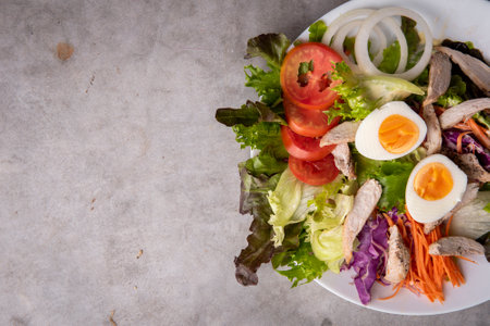 Vegetables Salad on concrete  tableの写真素材