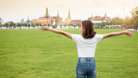 Beautiful woman traveler in Bangkokの写真素材