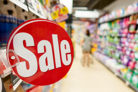 Discount sign in supermarket