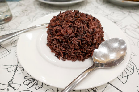 Rice berry  in dish, clean food conceptの写真素材