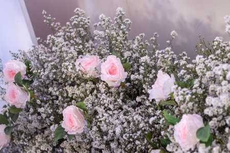 wedding backdrop with flower and wedding decorationの写真素材