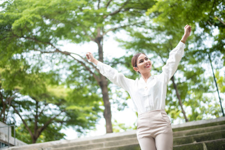 Beautiful Business  woman is successful  outdoorの写真素材