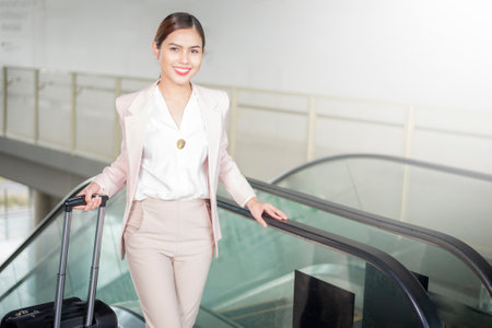Beautiful business woman is walking in Airport , Business travel conceptの写真素材