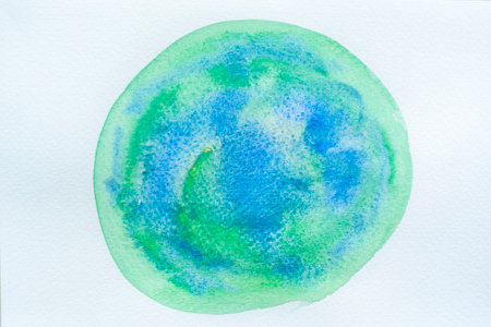 Blue water color on white paperの写真素材