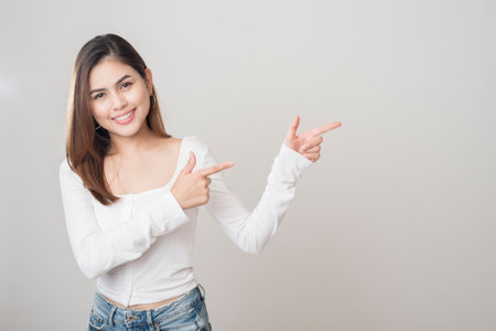 portrait of beautiful woman on white backgroundの写真素材