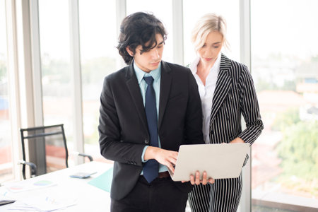Business people are analyzing financial report