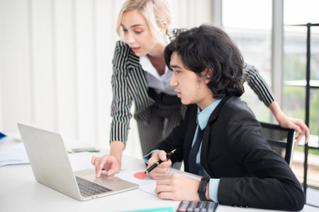 Business people are analyzing financial reportの写真素材