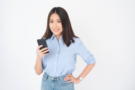 Attractive Asian woman portrait  on white backgroundの写真素材