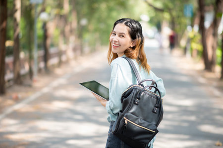 Happy young Asian University student.の写真素材