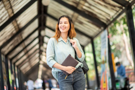 Happy young Asian University student.の写真素材