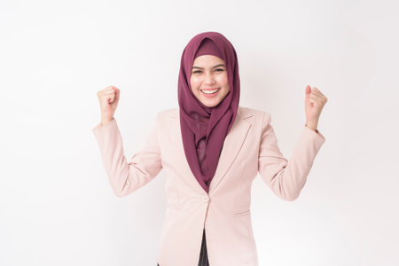Beautiful business woman with hijab portrait on white backgroundの写真素材