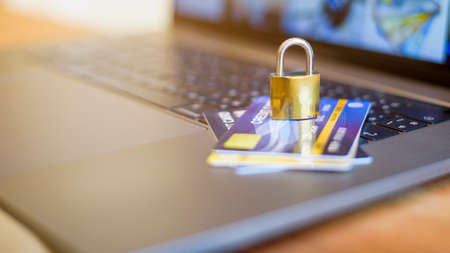 Credit card security concept, credit card with padlockの写真素材