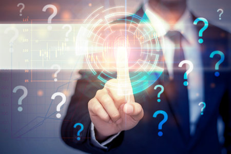 businessman pressing support button on virtual screen.の写真素材