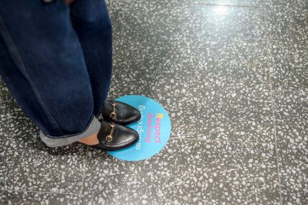 Bangkok, Thailand  - July 17, 2020 : social distancing measure for COVID-19 prevention in shopping center ,Thailandのeditorial素材