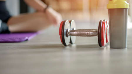 Close up of dumbbells at the gym, concept of healthy lifestyle, sports, training, wellness, and sportの写真素材