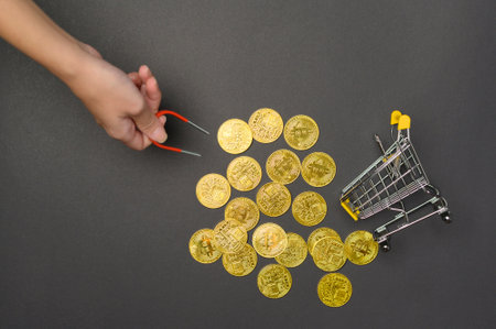 Cryptocurrency bitcoin the future coin,bitcoin mining and Technology global network connections conceptの写真素材
