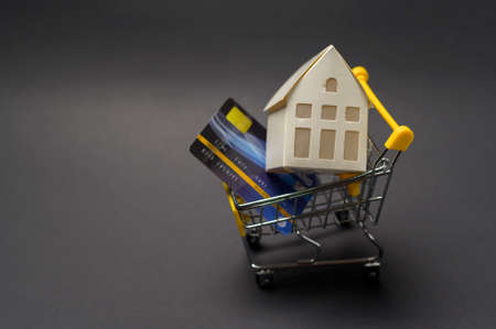 A small white model home over black background studioの写真素材