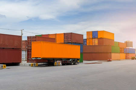 Shipping container in import and export business logistic company, Industry and Transportation concept.の写真素材